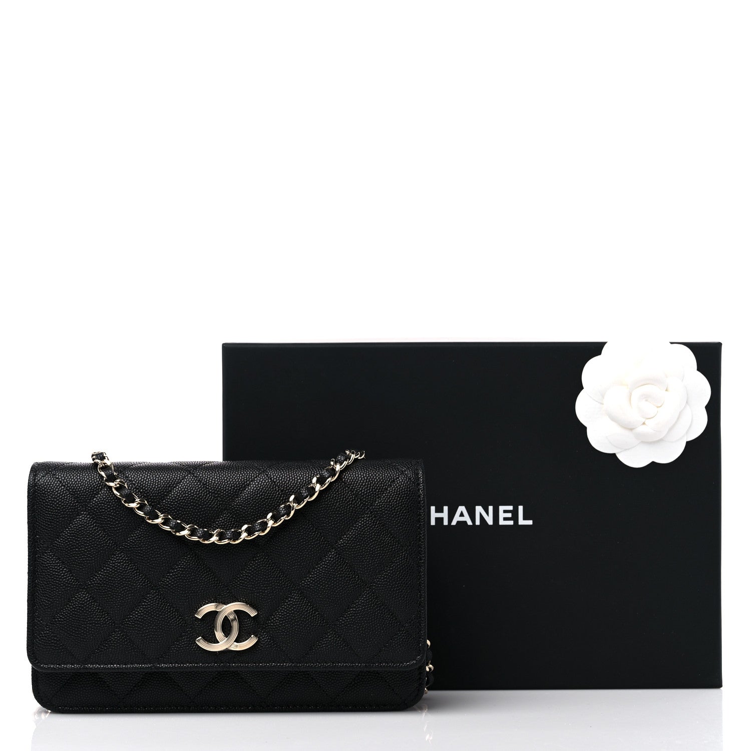 Chanel Caviar Quilted Striated CC Wallet On Chain WOC Black 10 of 10