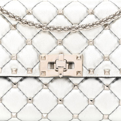 Valentino Garavani Metallic Lambskin Rockstud Spike Wallet on Chain Silver 8 of 11