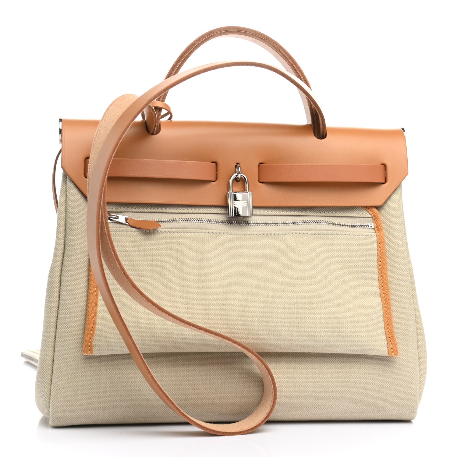 Hermes Military Toile Vache Hunter Herbag Zip Retourne 31 PM Beton Naturel 3 of 13