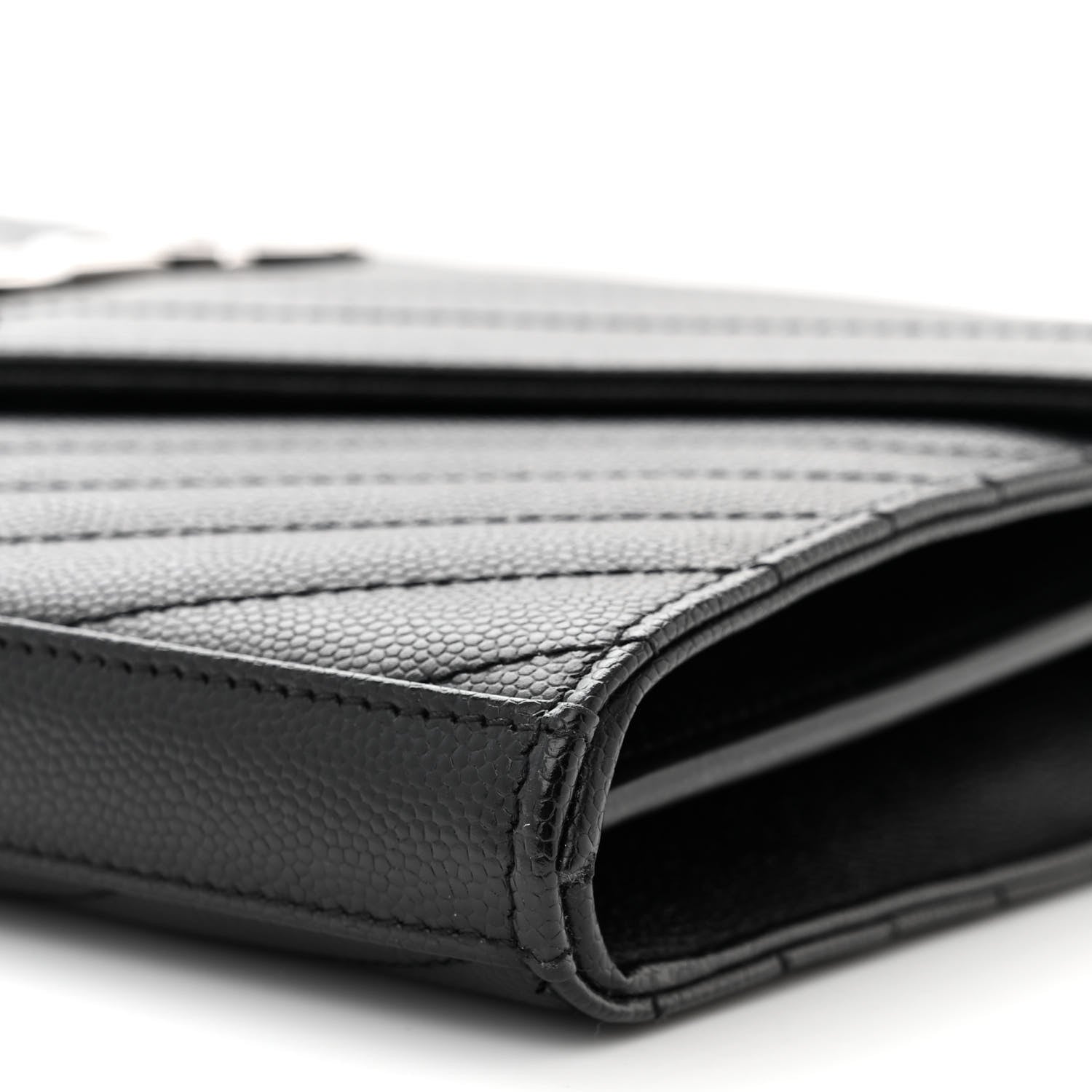 Saint Laurent Grain De Poudre Matelasse Chevron Monogram Chain Wallet Black 11 of 12