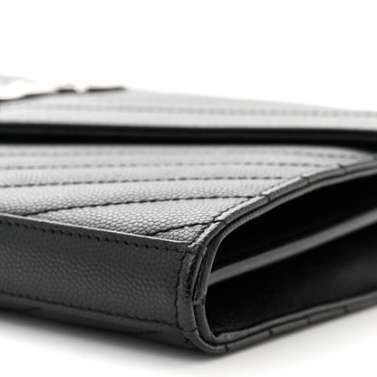 Saint Laurent Grain De Poudre Matelasse Chevron Monogram Chain Wallet Black 11 of 12