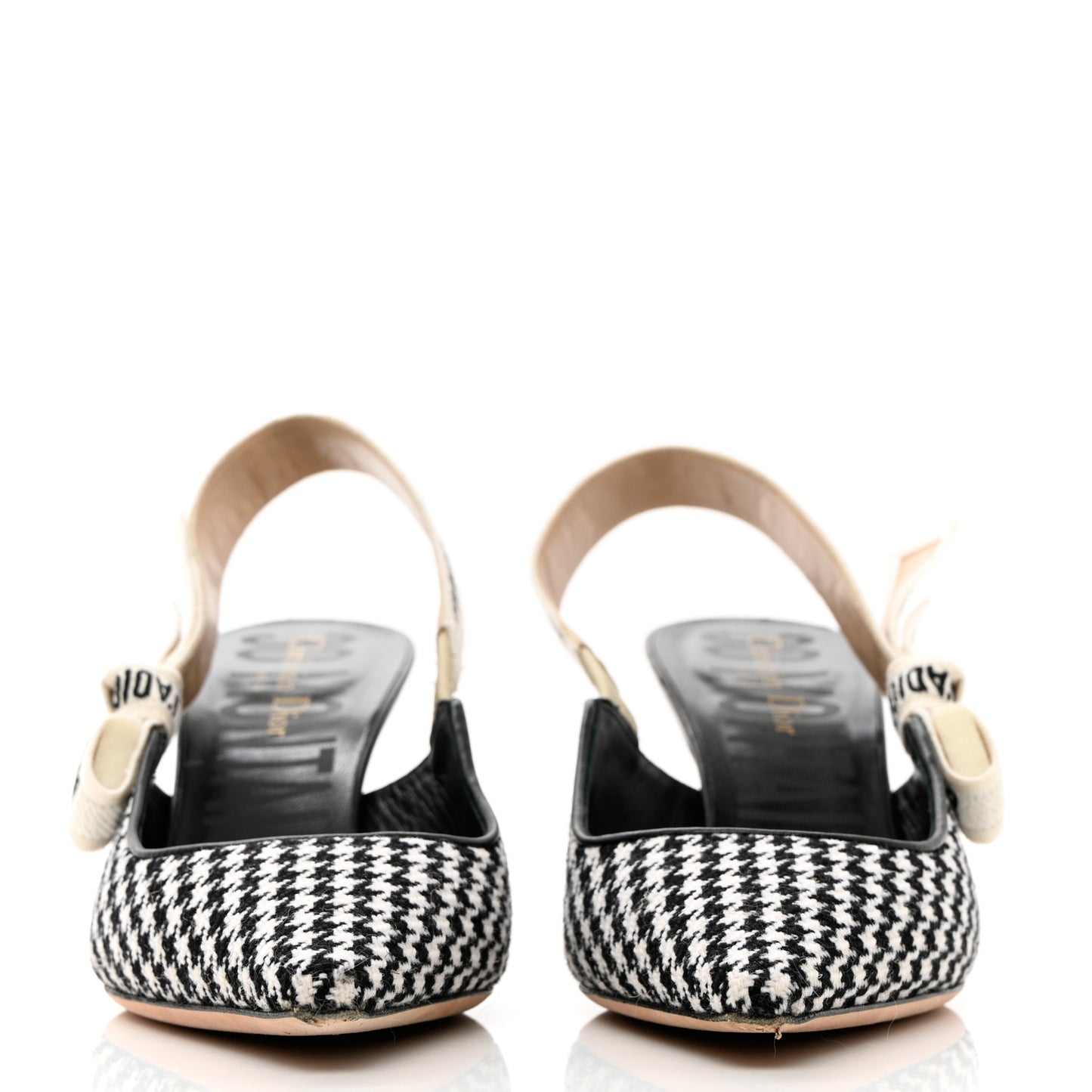 Wool Ribbon Houndstooth J'Adior Slingback 65mm Pumps 40 Black White