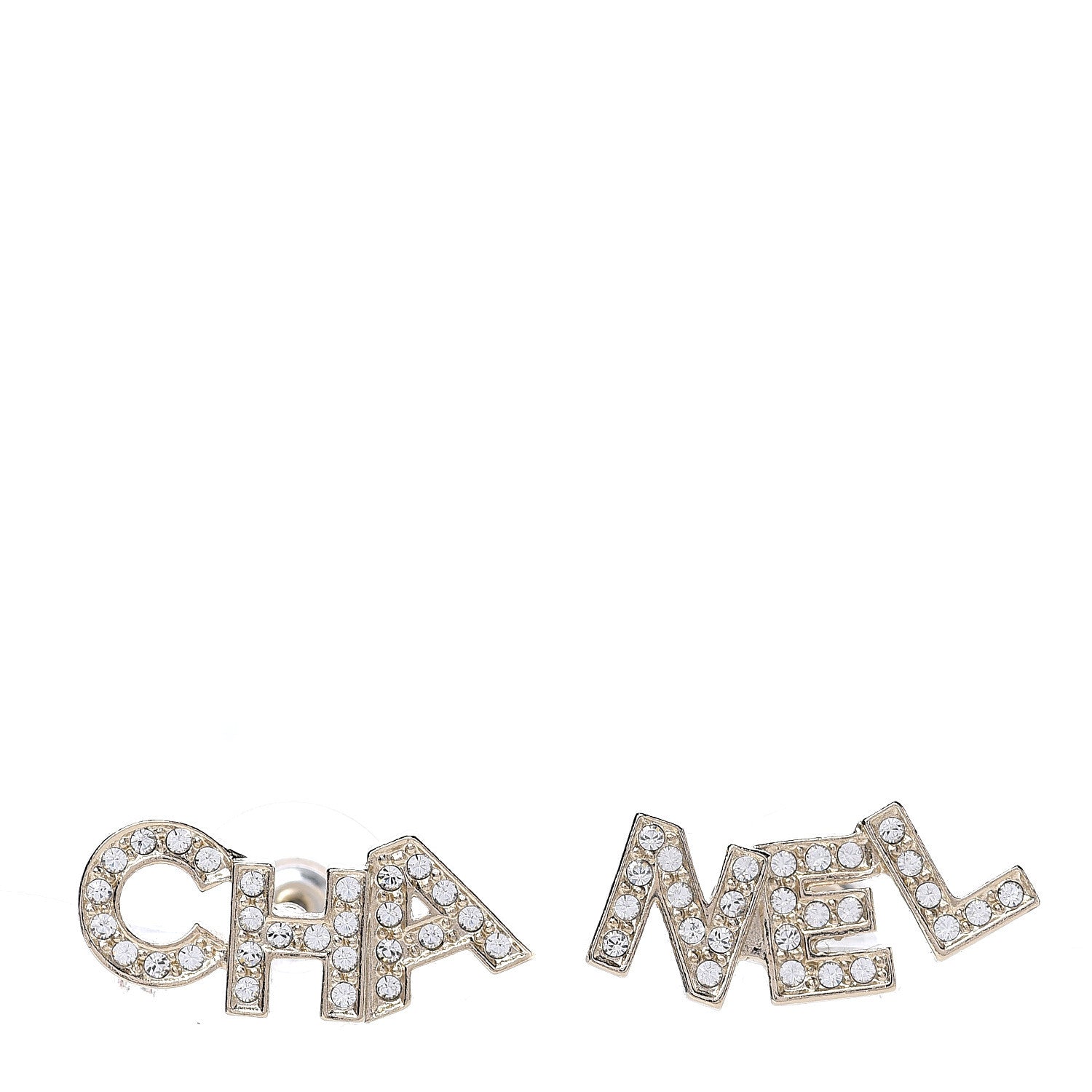 Chanel Crystal Pearl Signature Stud Earrings Gold 1 of 2