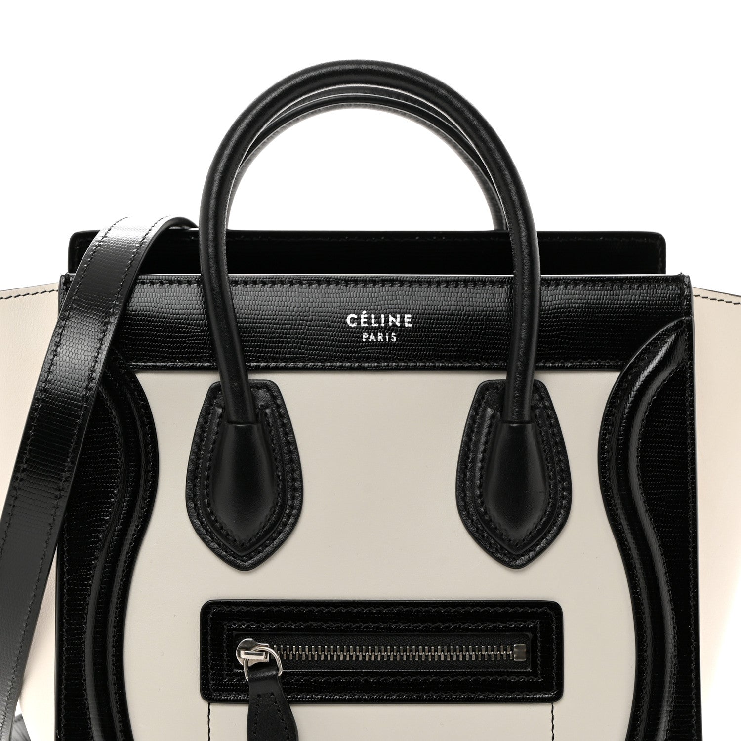 Celine Smooth Calfskin Lizard Embossed Nano Luggage White Black 7 of 9