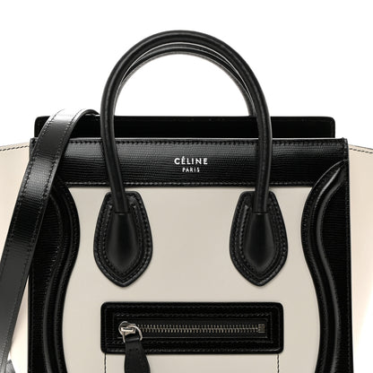 Celine Smooth Calfskin Lizard Embossed Nano Luggage White Black 7 of 9