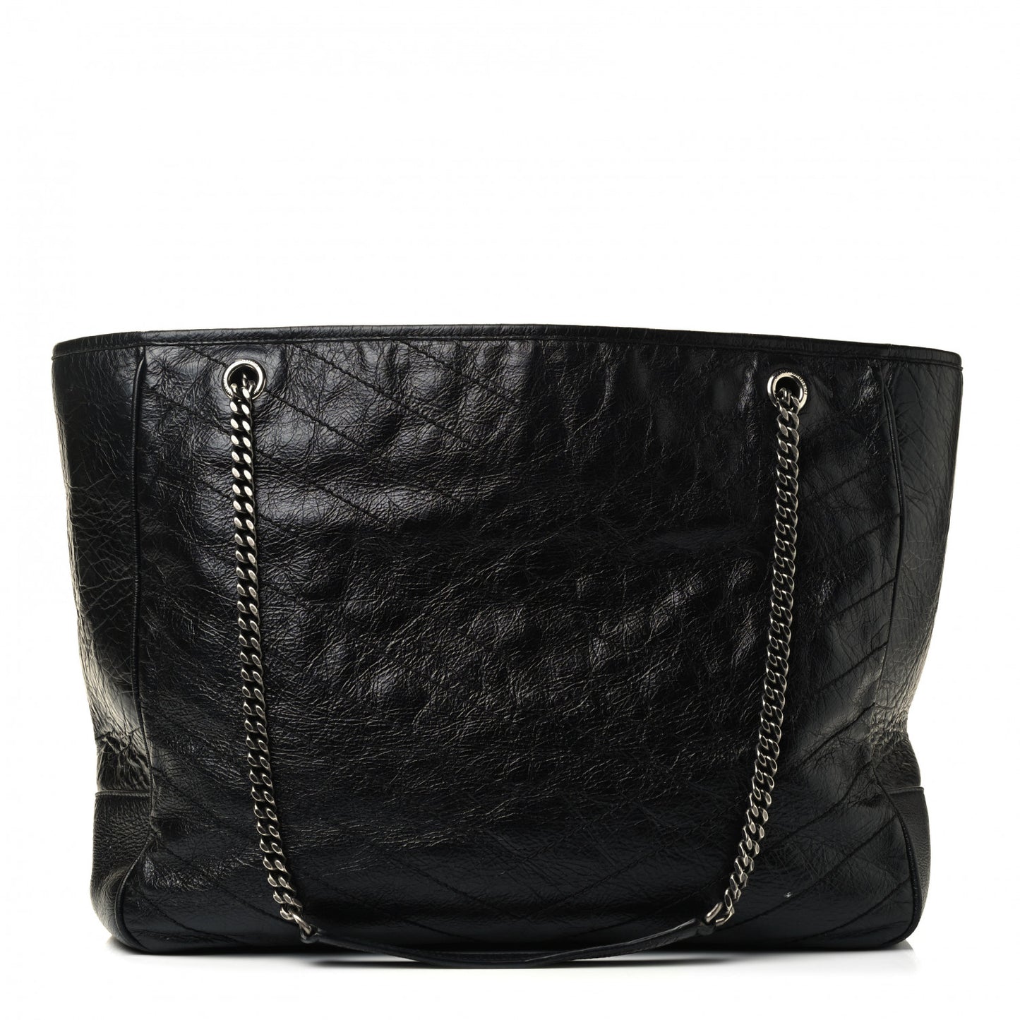 Crinkled Calfskin Matelasse Monogram Large Niki Shopping Tote Bag Black