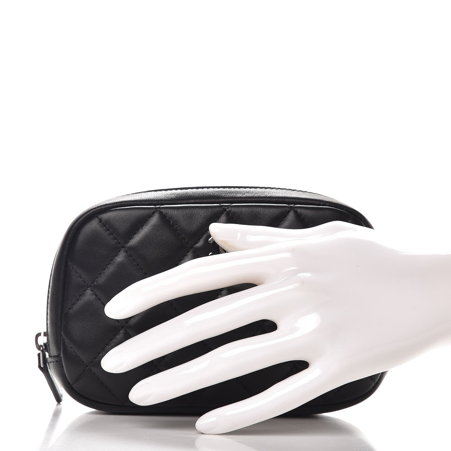 Chanel Lambskin Quilted Small Curvy Pouch Cosmetic Case Black 2 of 8