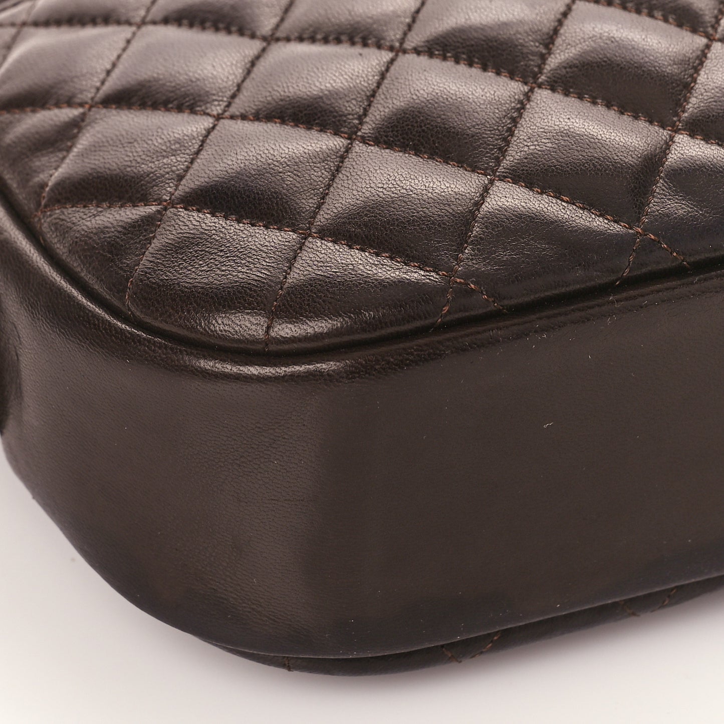Lambskin Quilted Camera Case Brown