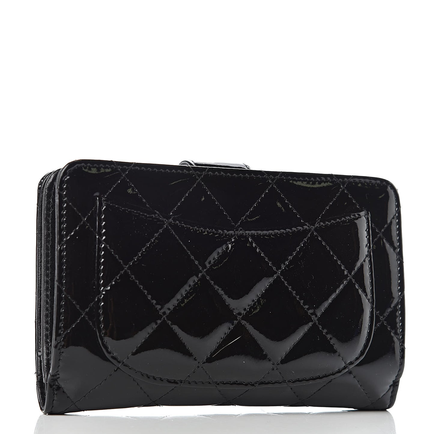 Patent Quilted Zip Pocket Wallet Black
