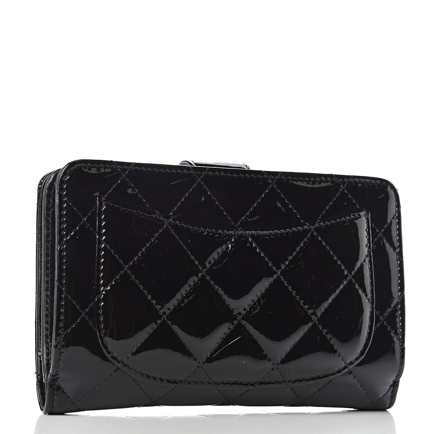 Chanel Patent Quilted Zip Pocket Wallet Black 3 of 11