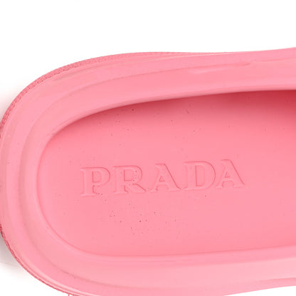 Prada Soft Mellow Rubber Triangle Logo Embossed Womens 25mm Mules 38 Begonia 8 of 10