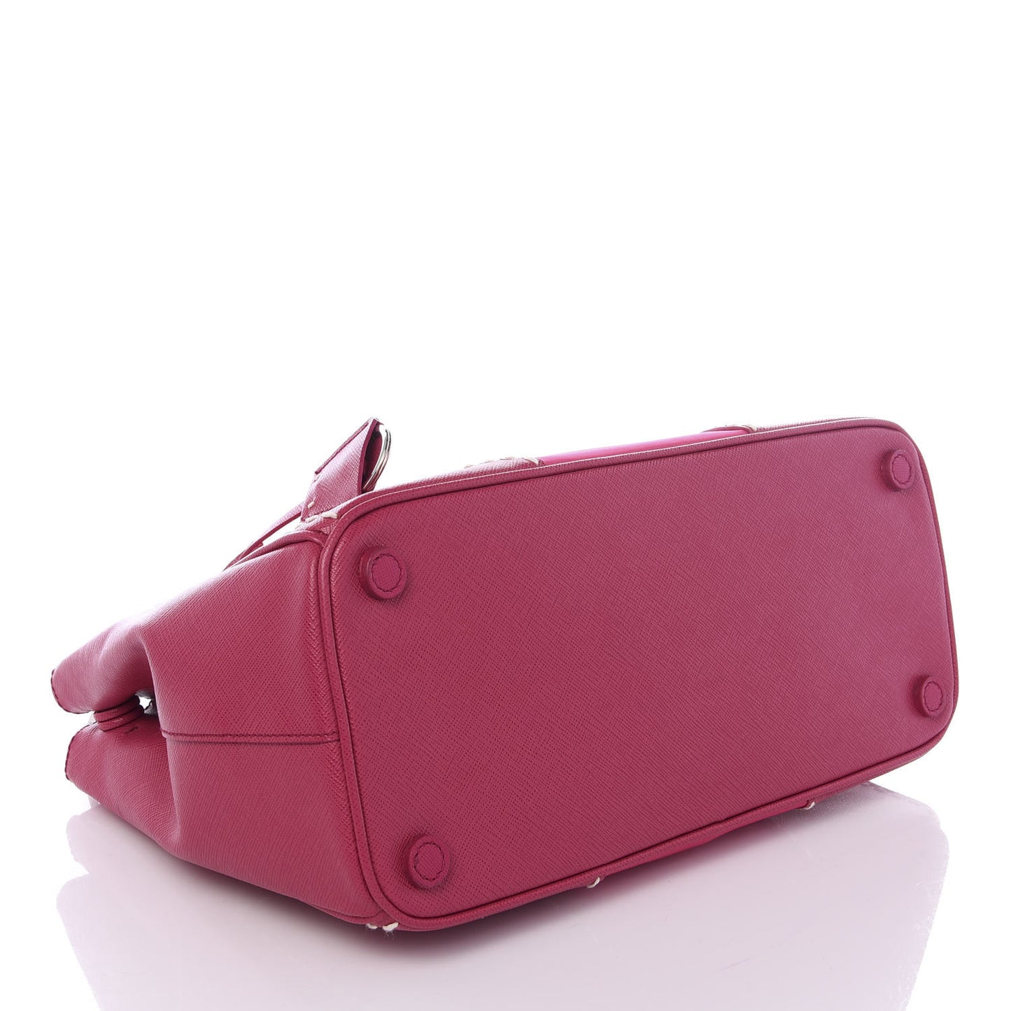 Saffiano Nylon Tessuto Stitched Small Galleria Double Zip Tote Fuxia