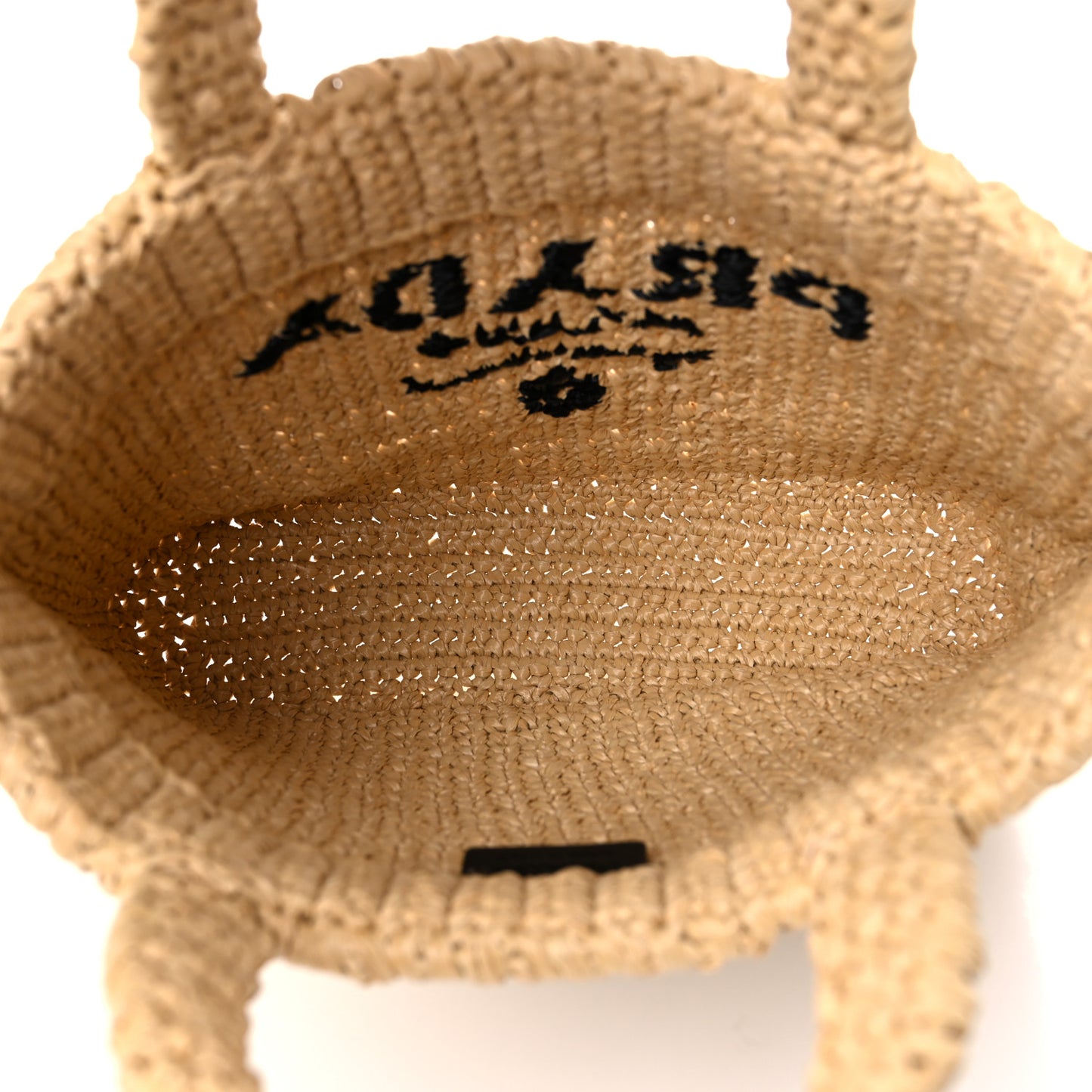 Yarn Raffia Effect Crochet Embroidered Small Logo Tote Naturale