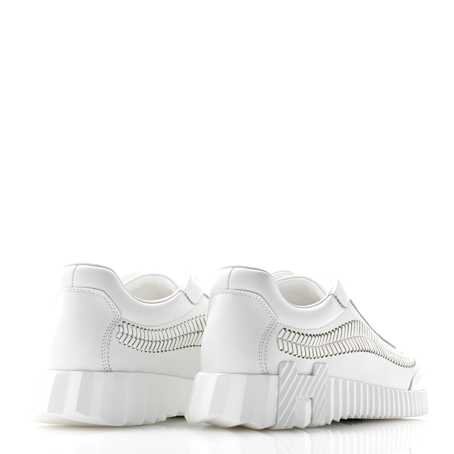 Calfskin Herringbone Braided Bouncing Sneakers 37 White