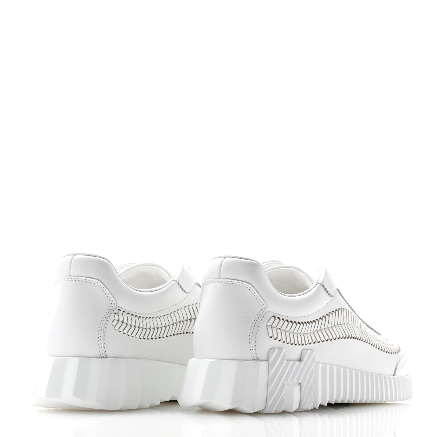 Hermes Calfskin Herringbone Braided Bouncing Sneakers 37 White 4 of 9