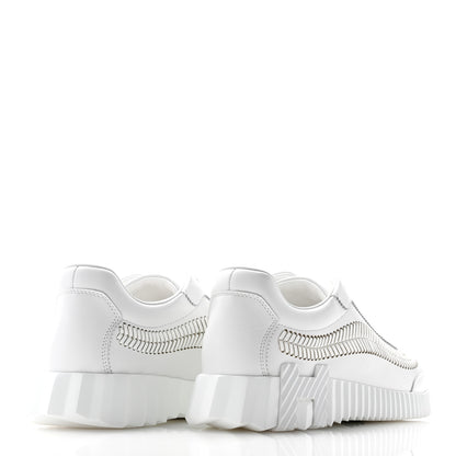 Hermes Calfskin Herringbone Braided Bouncing Sneakers 37 White 4 of 9