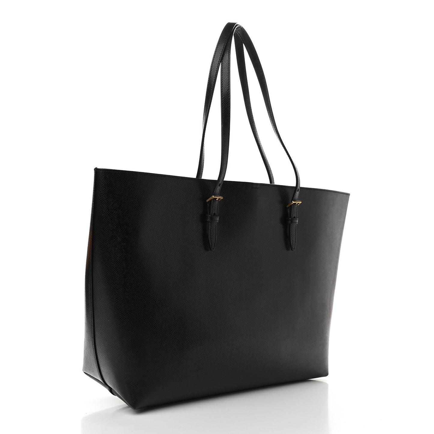 Grained Calfskin E/W Large Shopping Tote Black