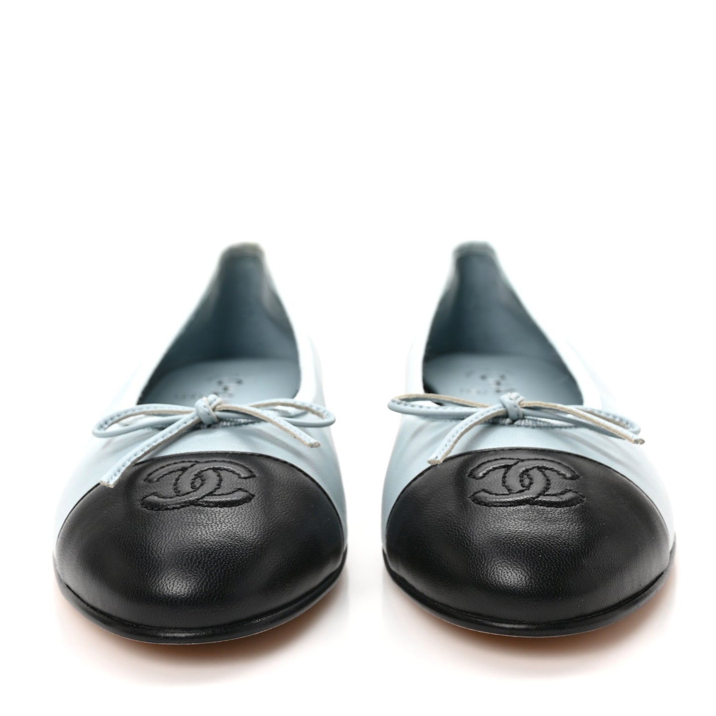 Lambskin Cap Toe CC Ballerina Flats 38 Light Blue Black