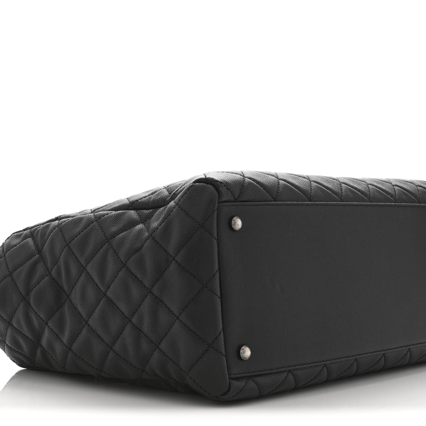Caviar Quilted Large Coco Handle Shopping Tote Black