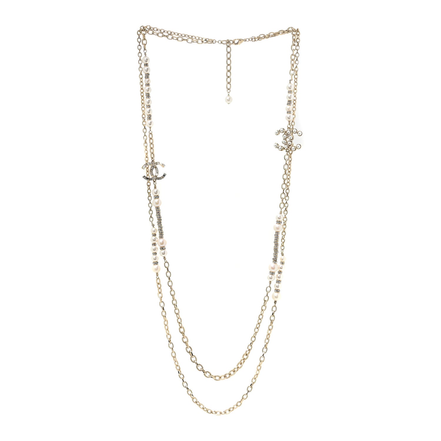 Chanel Crystal Pearl CC Long Multistrand Necklace Gold 3 of 4
