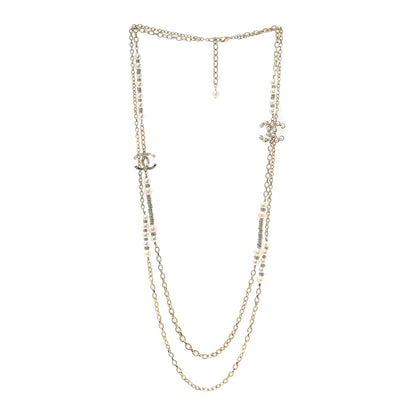 Chanel Crystal Pearl CC Long Multistrand Necklace Gold 3 of 4