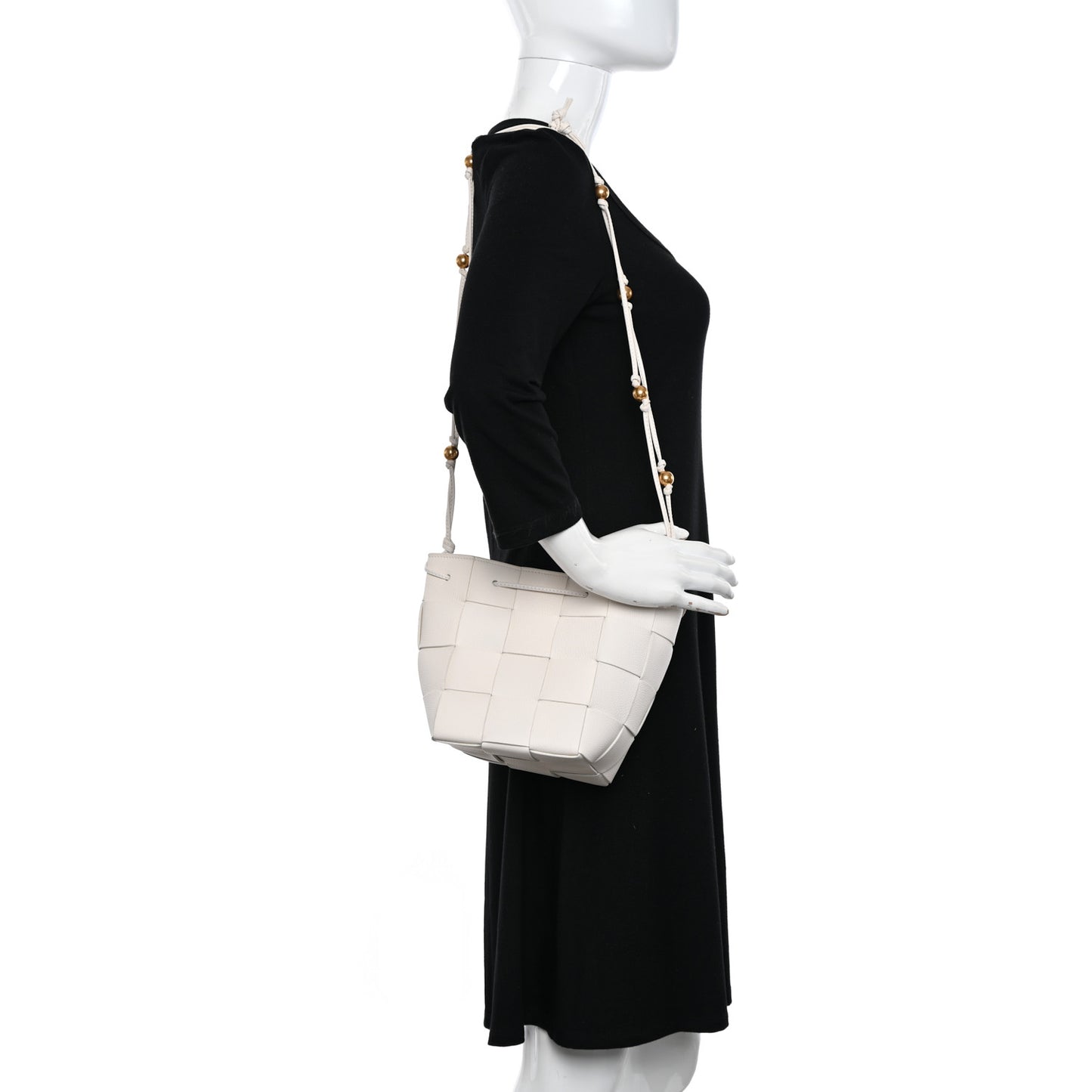 Lambskin Maxi Intrecciato Small Cassette Crossbody Bucket Bag White