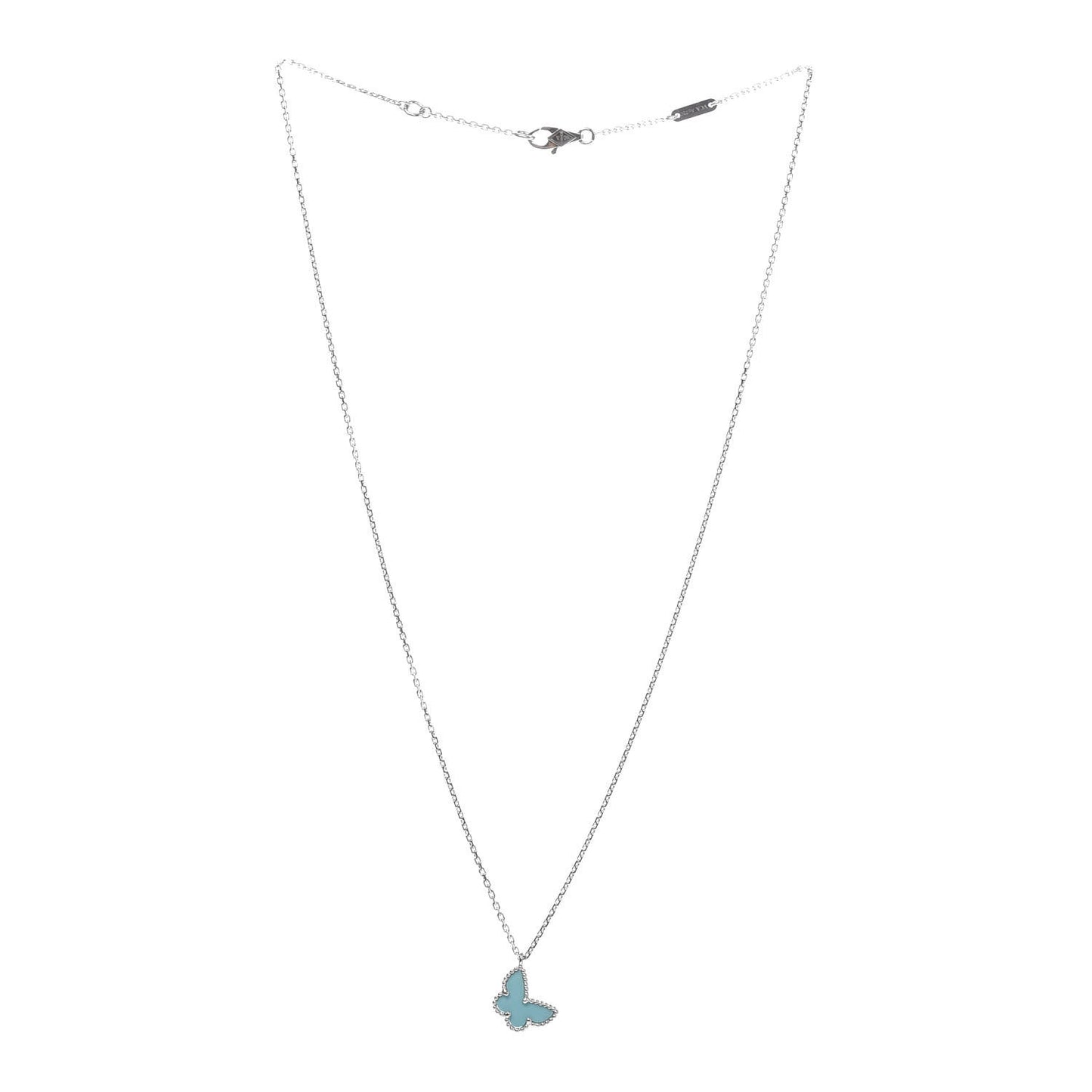 18K White Gold Turquoise Sweet Alhambra Butterfly Pendant Necklace