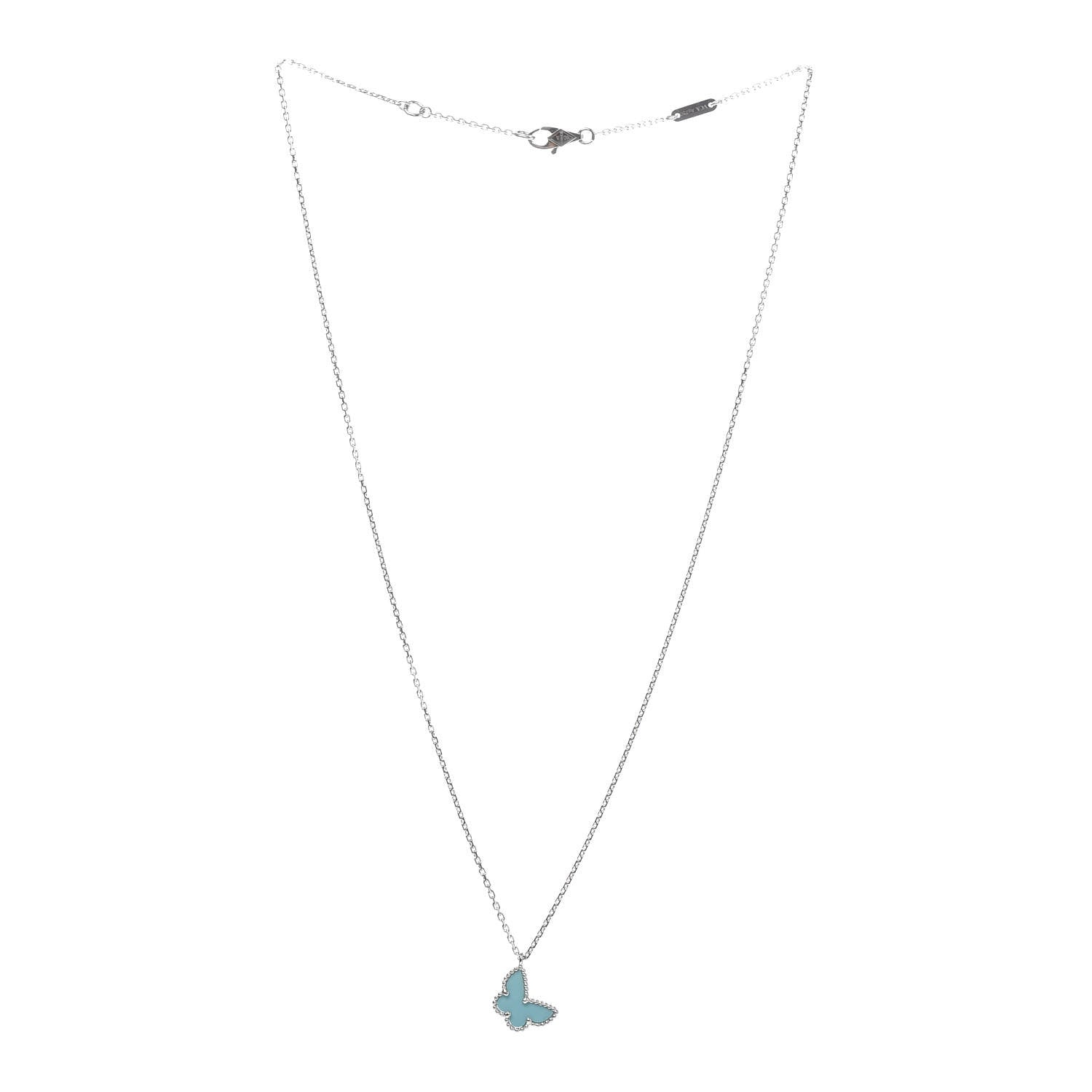 Van Cleef & Arpels 18K White Gold Turquoise Sweet Alhambra Butterfly Pendant Necklace 3 of 4