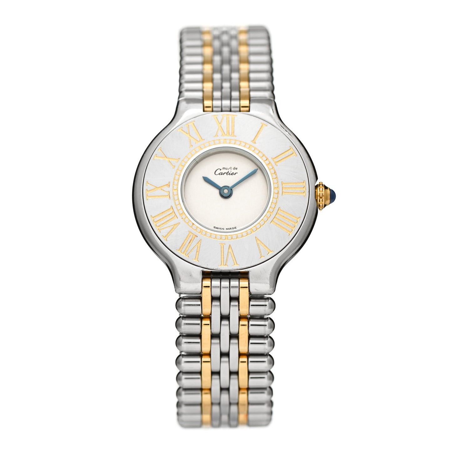 Stainless Steel 18K Yellow Gold 28mm Must De 21 Bullet Link Quartz Watch