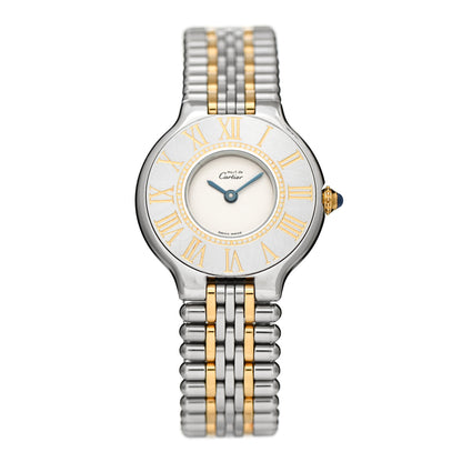 Cartier Stainless Steel 18K Yellow Gold 28mm Must De 21 Bullet Link Quartz Watch 1 of 4
