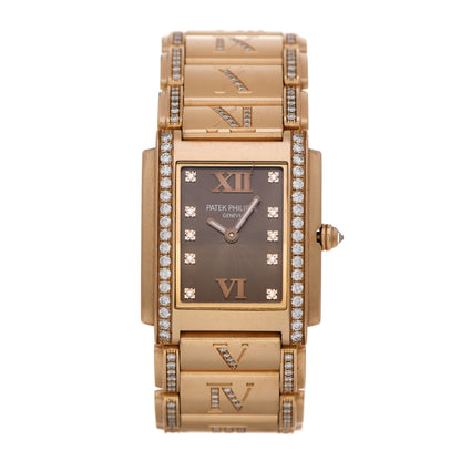 Patek Philippe 18K Rose Gold Diamond 25mm Twenty-4 Quartz Watch Chocolate 4910/40R-010 1 of 6