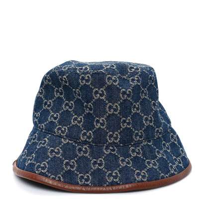 Gucci Washed Jacquard Denim Nappa GG Monogram Oscar Bucket Hat M Denim Cuir 4 of 10