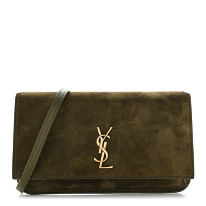 Saint Laurent Suede Monogram Phone Holder Crossbody Loden Green 1 of 10