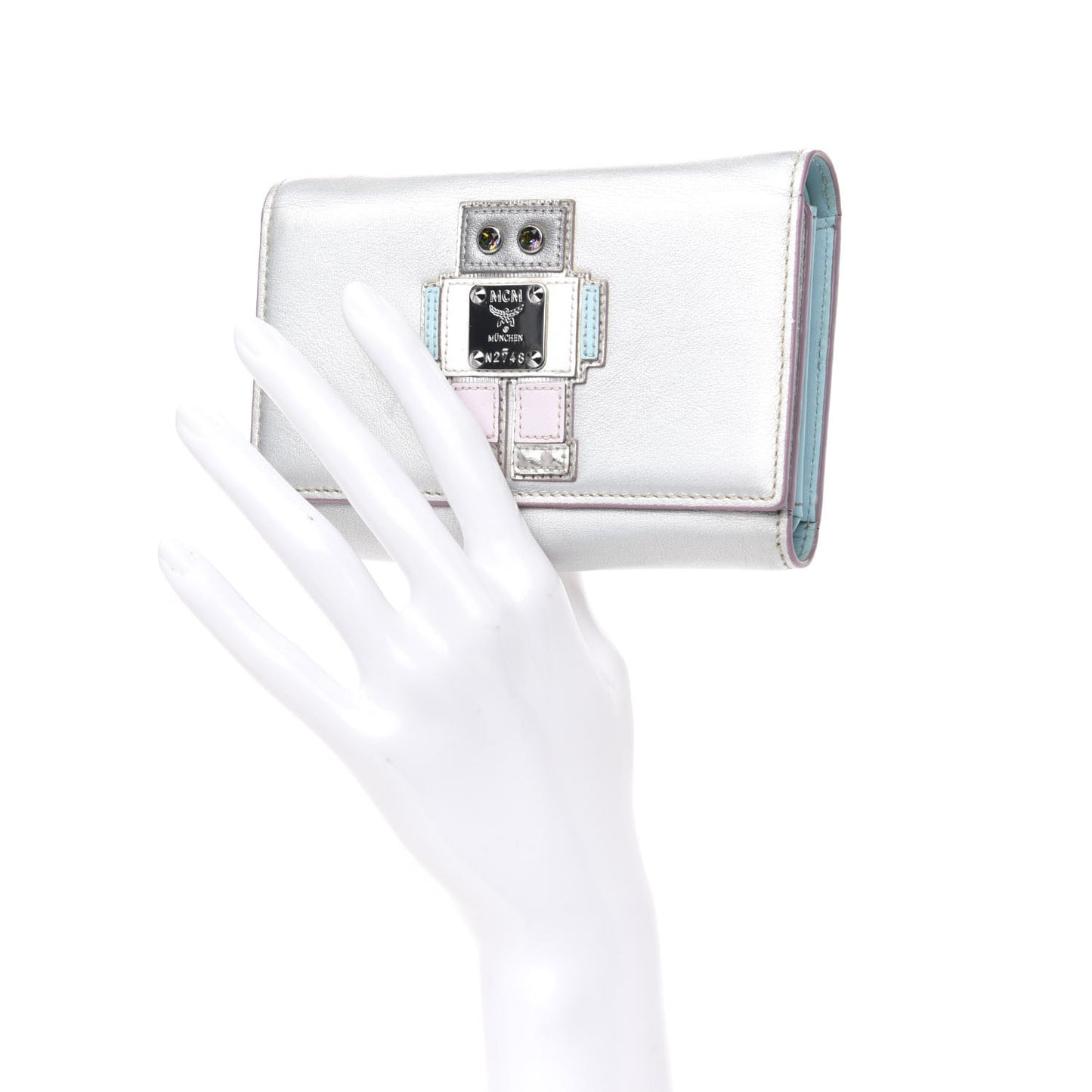 Calfskin Roboter Tri-Fold Wallet White