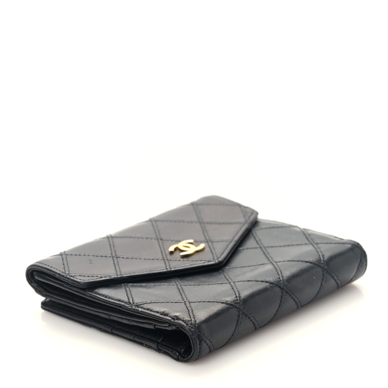 Chanel Calfskin Diamond Stitched Compact Wallet Black 4 of 12
