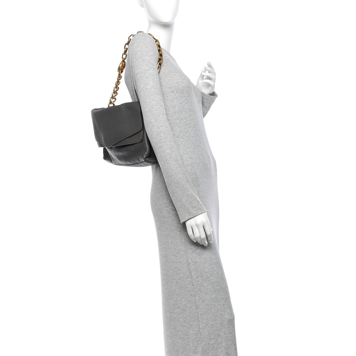 Grained Lambskin Large Chain Shoulder Bag Grey