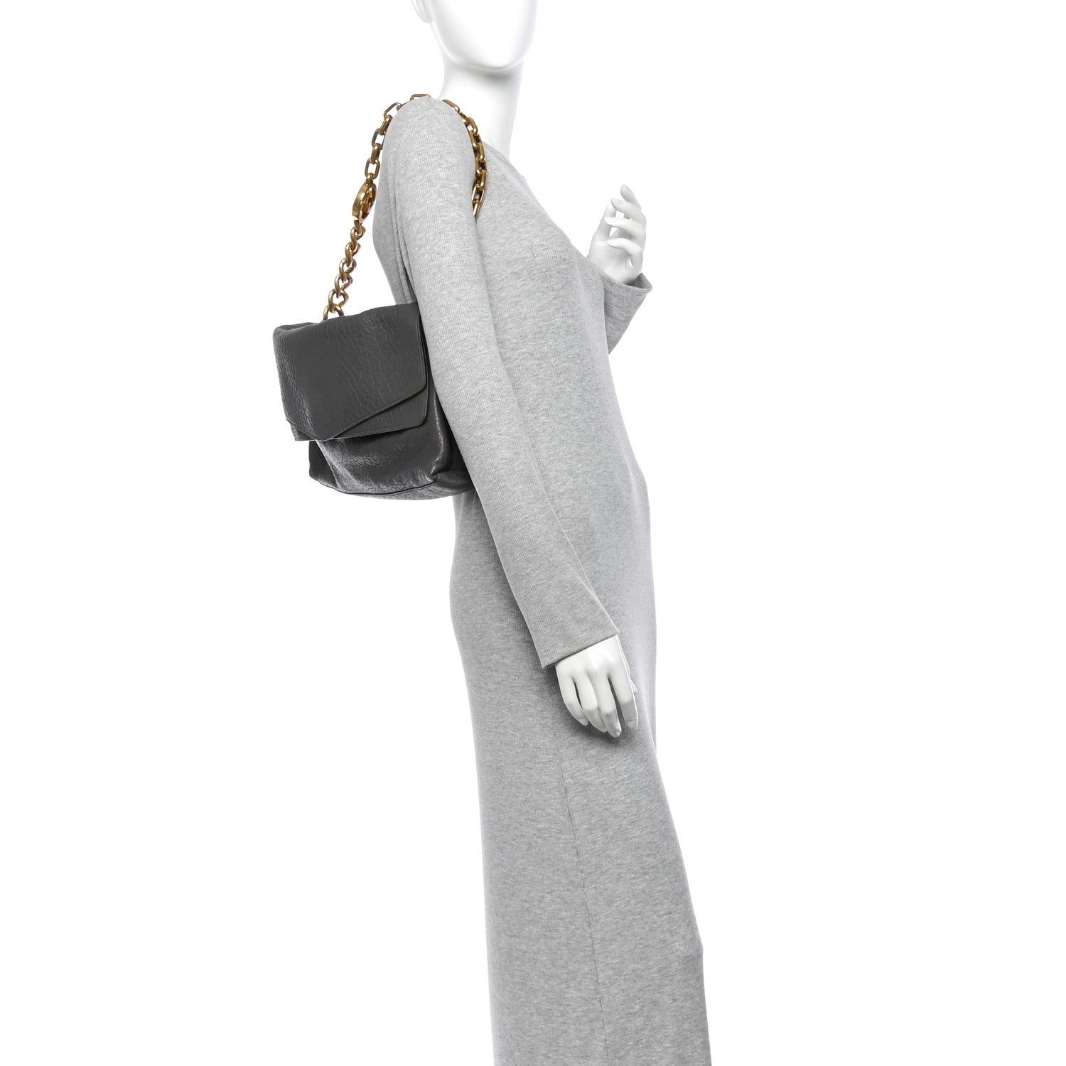 Gucci Grained Lambskin Large Chain Shoulder Bag Grey 2 of 10