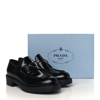 Prada Spazzolato Metal Triangle Logo 50mm Loafers 37.5 Black 8 of 8