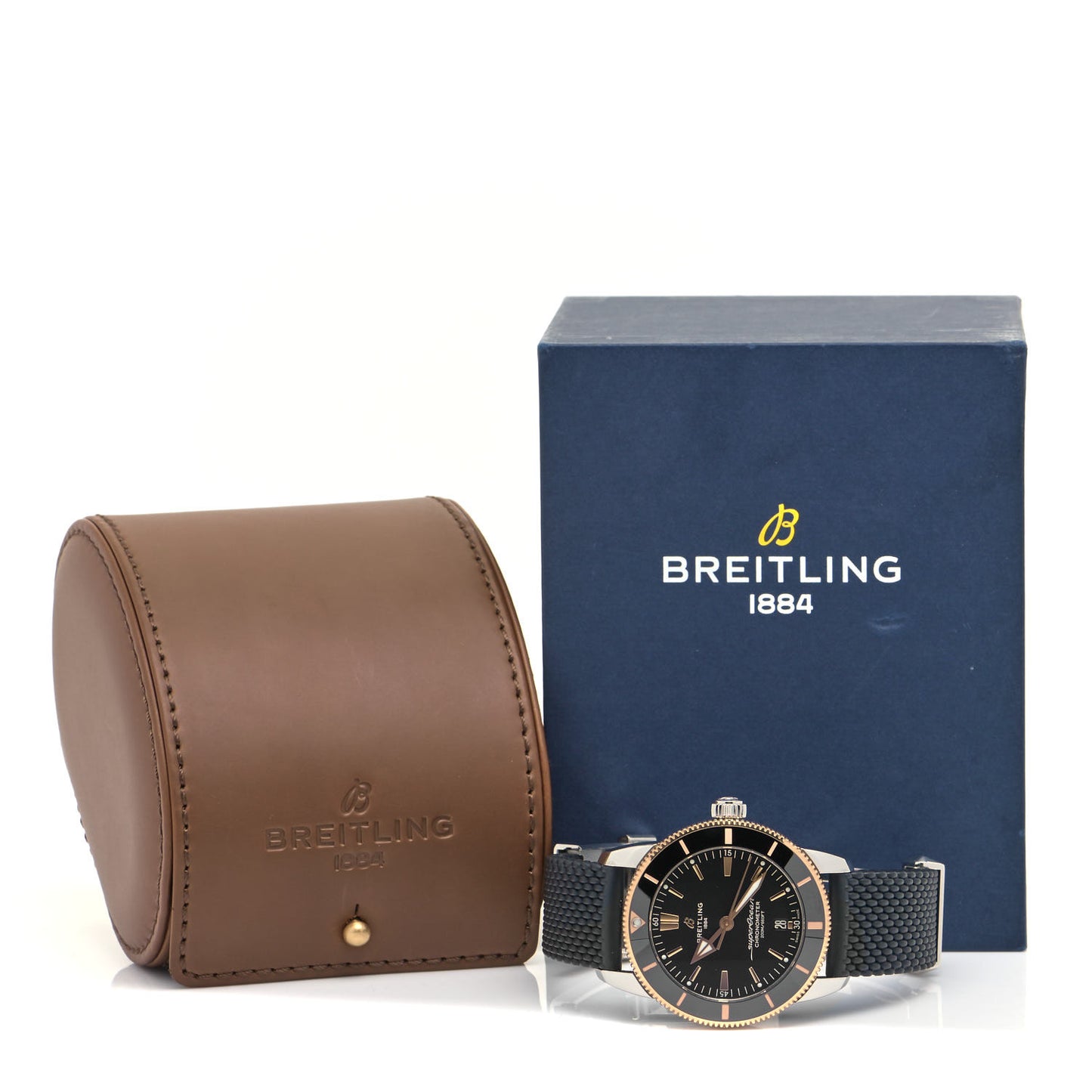 Stainless Steel 18K Rose Gold Rubber 42mm Superocean Heritage II B20 Automatic Watch Black AB2010