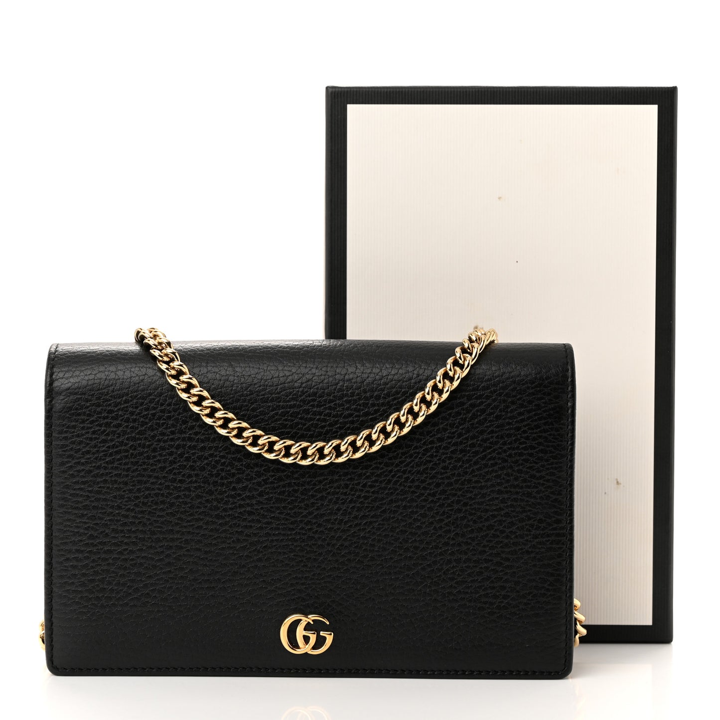 Calfskin Mini GG Marmont Chain Wallet Black