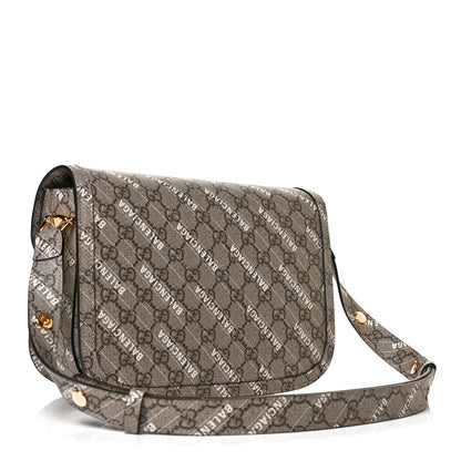 Gucci X BALENCIAGA GG Supreme Monogram Logo Print Horsebit 1955 Shoulder Bag Beige Ebony 3 of 13
