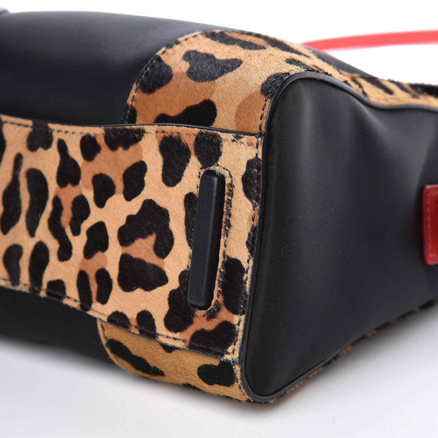 Tessuto Cavallino Ostrich Leopard Print Tote Black Miele Rosso