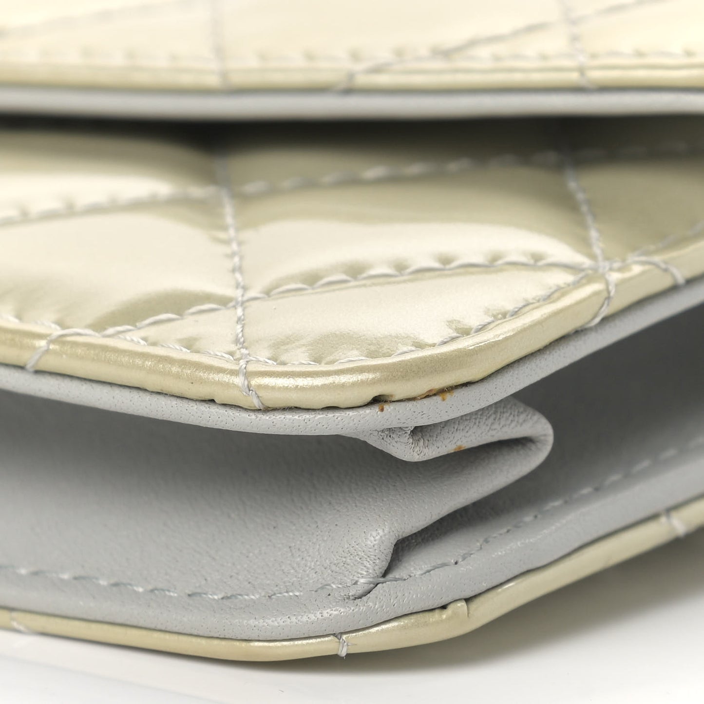 Patent Quilted Brilliant Wallet On Chain WOC Silver