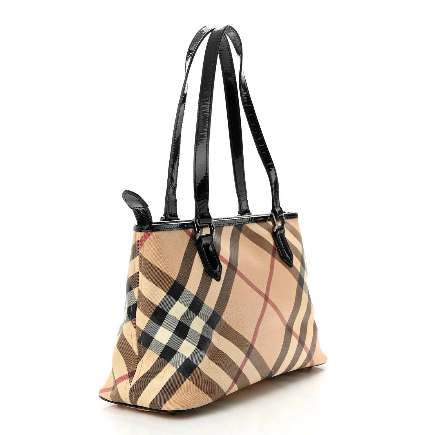 Burberry Patent Trim Nova Check Shopper Tote Black 3 of 17