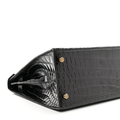 Hermes Shiny Niloticus Crocodile Kelly Sellier 32 Black 4 of 12