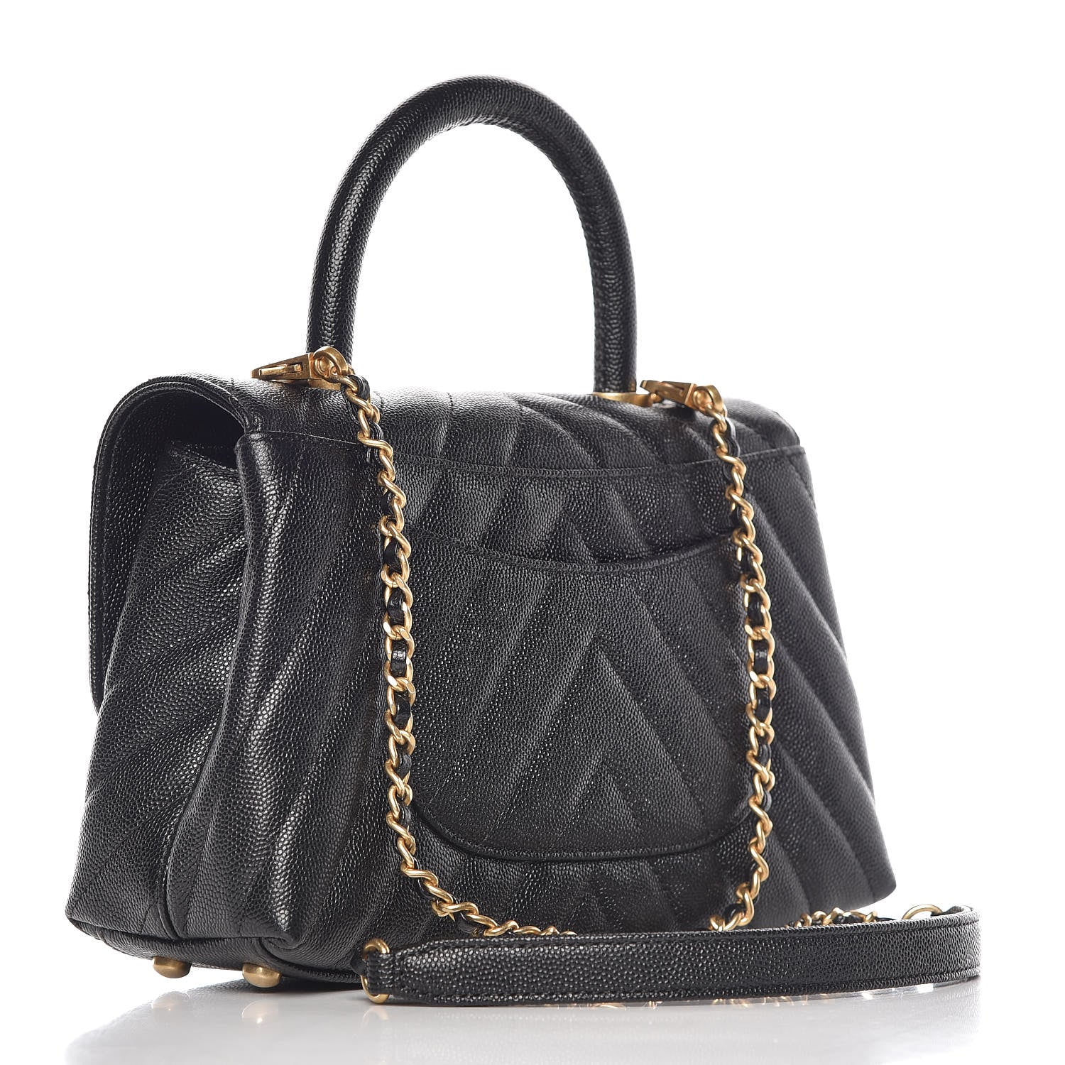 Chanel Caviar Chevron Quilted Mini Coco Handle Flap Black 3 of 10