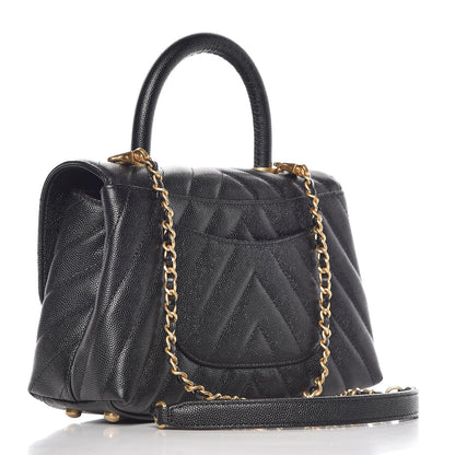 Chanel Caviar Chevron Quilted Mini Coco Handle Flap Black 3 of 10