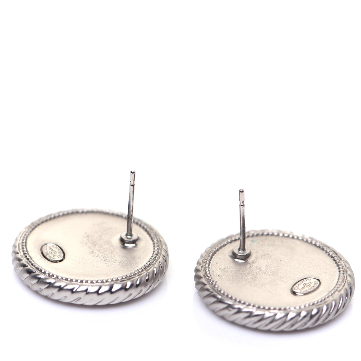 Crystal CC Round Earrings Silver