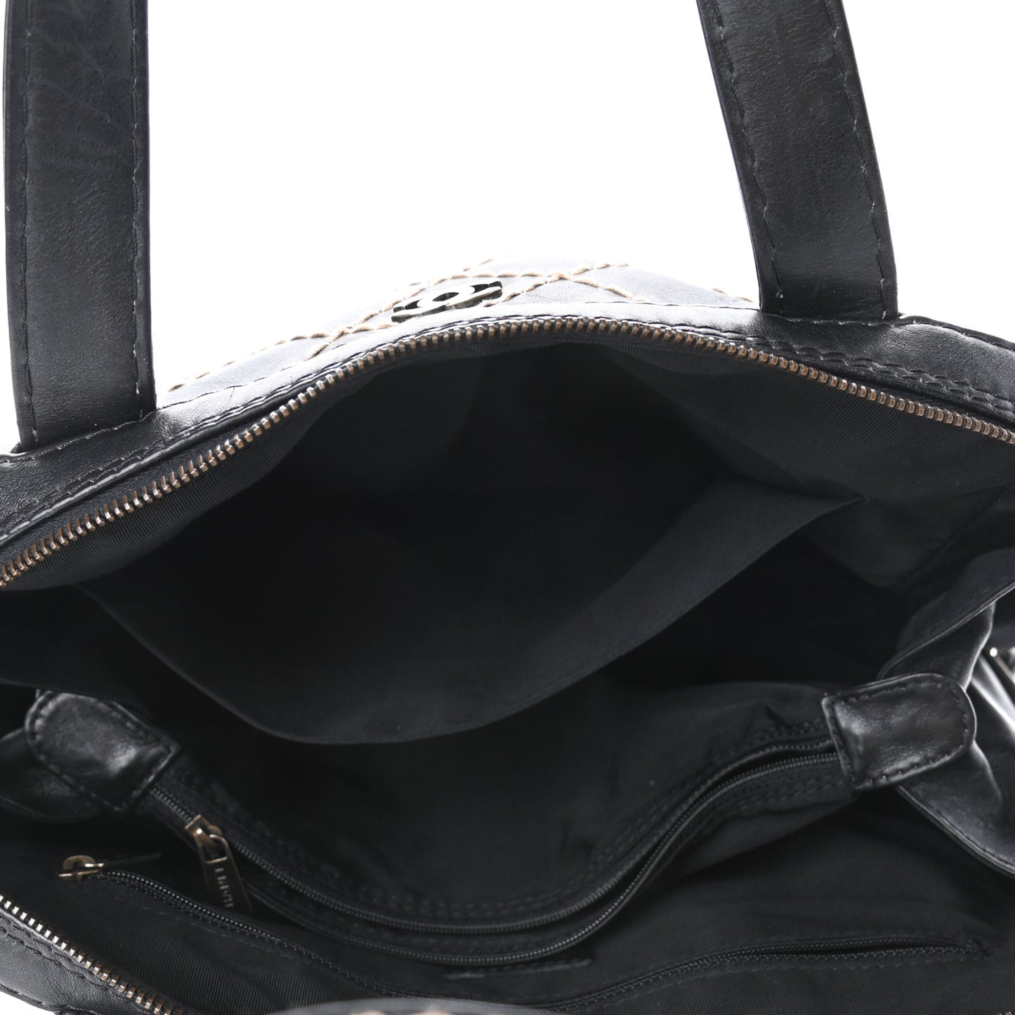 Calfskin Wild Stitch Vertical Top Handle Bag Black