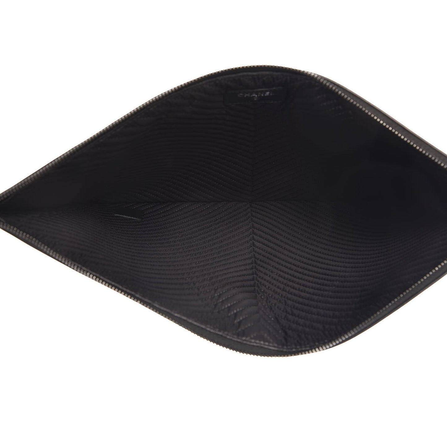 Calfskin Painted Chevron Embossed Large Boy Zip Pouch Black